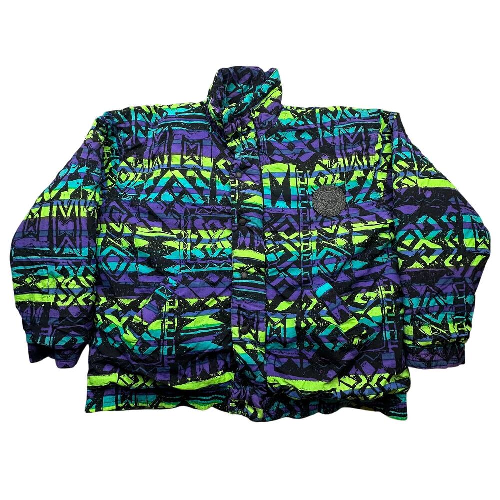 Vintage 90s Vuarnet France Geometric Ski Jacket Mens Small Green Blue Purple